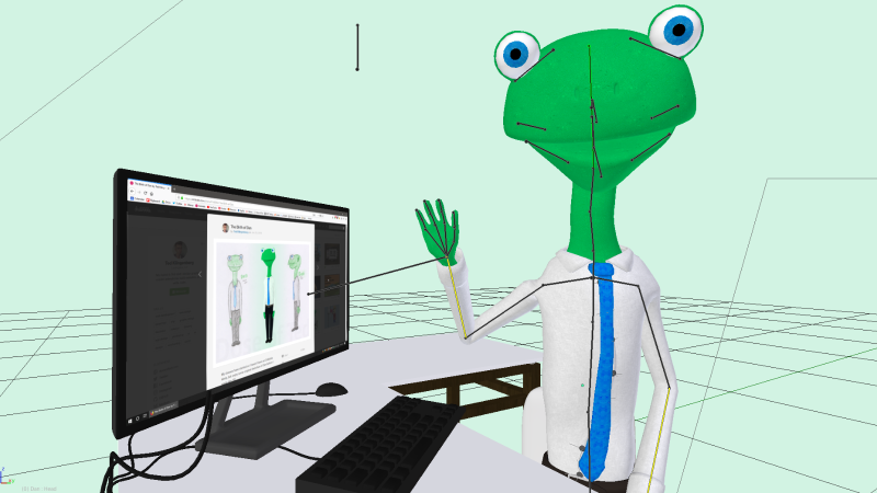 Dan at desk in Blender's viewport, waving at camer