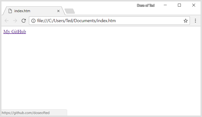 A screenshot of my HTML document, with link to my GitHub