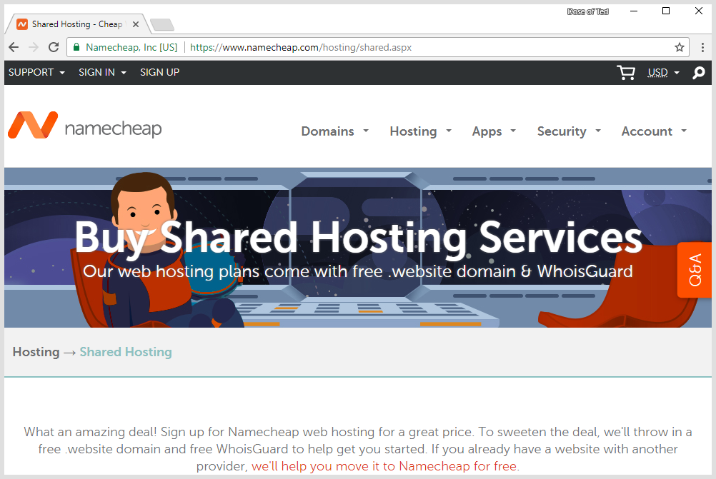 A screenshot of Namecheap's website