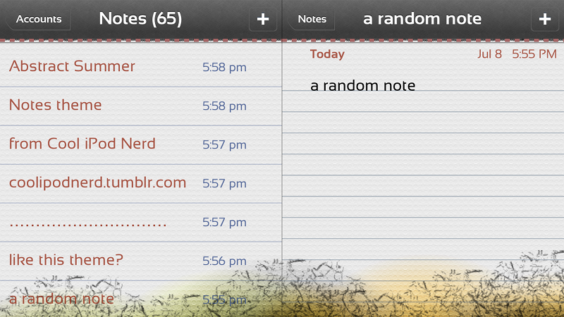 Screenshot of the Notes app before and after theme
